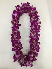 Purple dendrobium floral lei.
