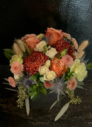 Fall florals mixed in a wooden box